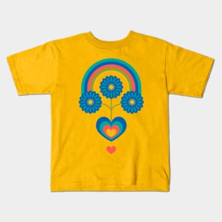 UNDER THE RAINBOW Folk Art Mid-Century Modern Scandi Floral With Flowers and Hearts on Cream - UnBlink Studio by Jackie Tahara Kids T-Shirt